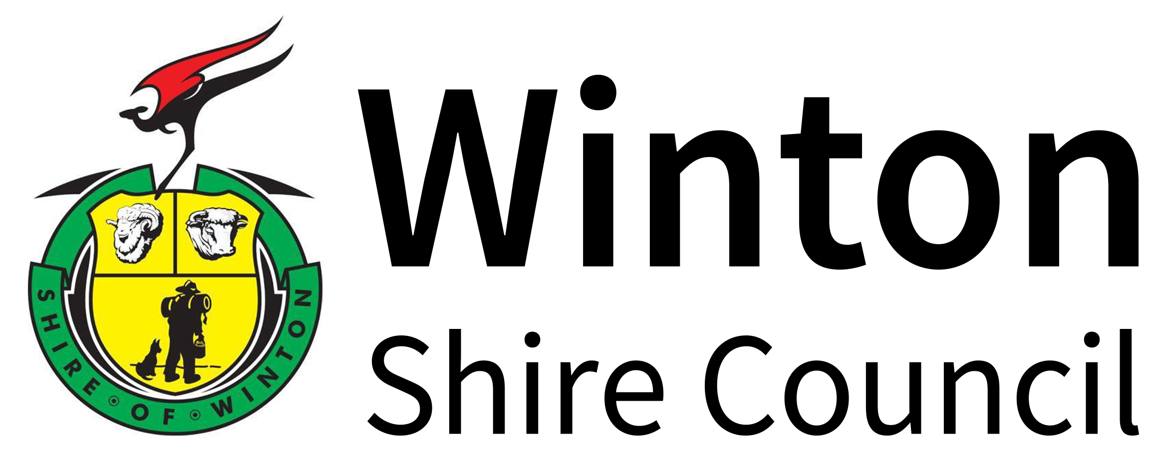 Logo of Winton Shire Council featuring a shield with sheep and a horse, and the text 