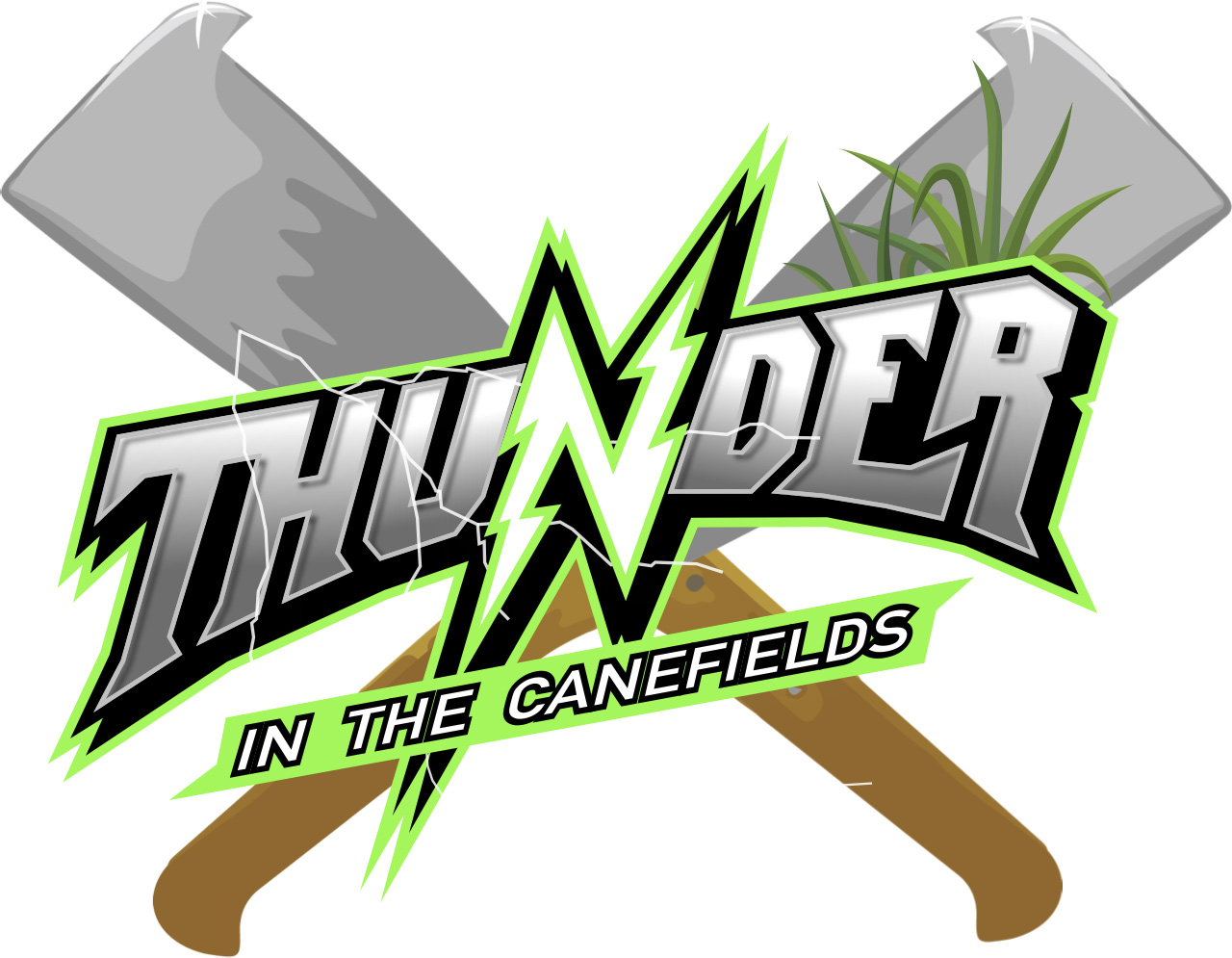 Logo featuring two crossed machetes, one with sugarcane, behind bold text reading 