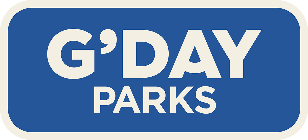 A blue rectangular sign with rounded corners featuring the words 