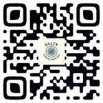 A QR code with a central logo reading "Salty Fishing Charters" above a nautical design.